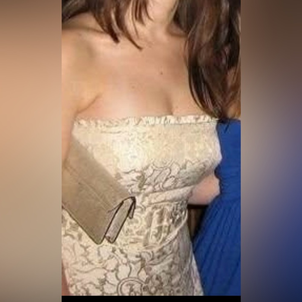 BCBG MAXAZRIA Cream/Gold Strapless Party Dress